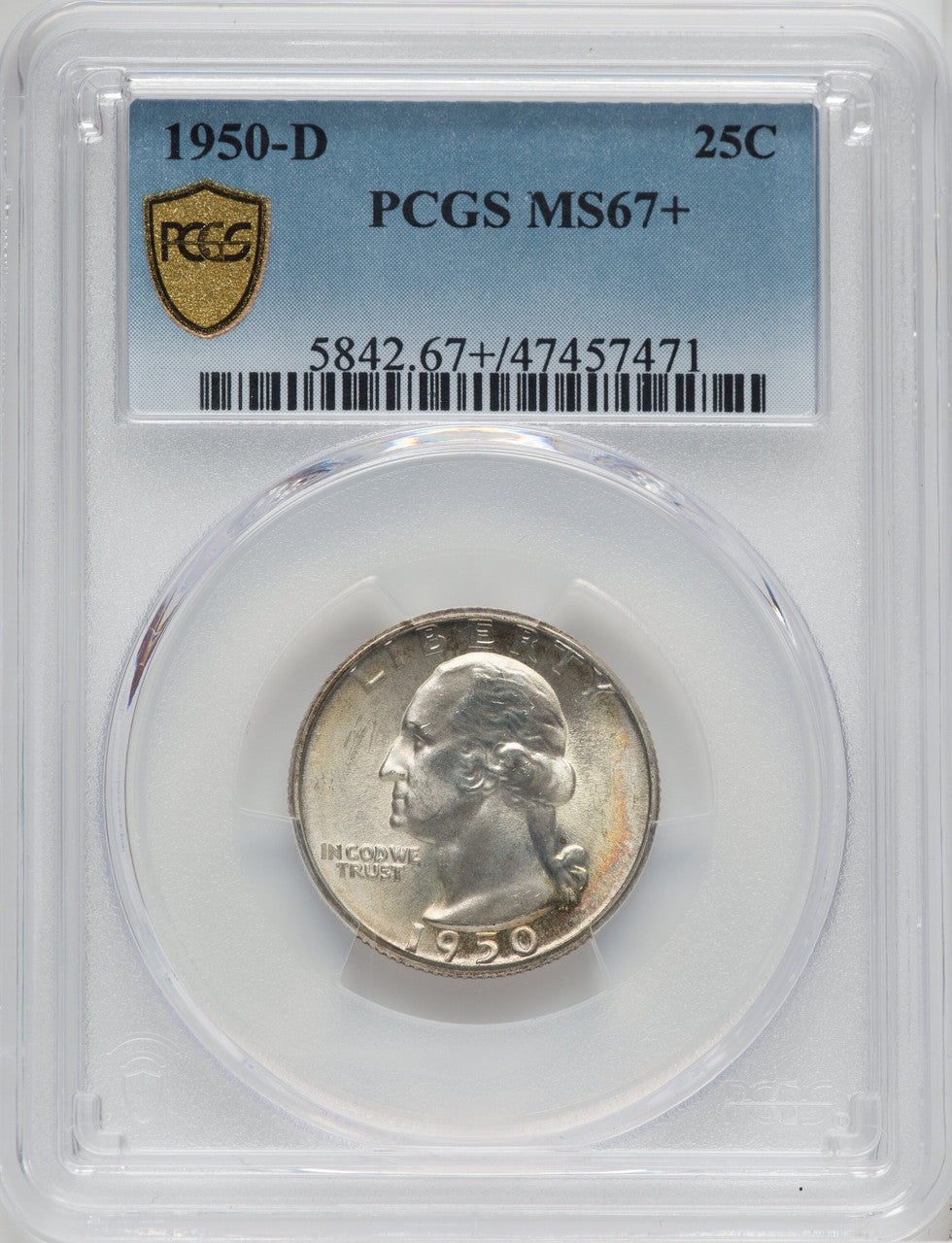 1950-D 25C Washington Quarter PCGS MS67+