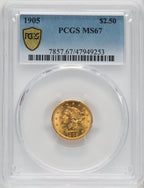 1905 $2.50 Liberty Quarter Eagle PCGS MS67