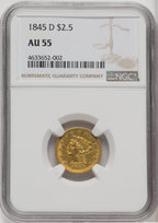 1845-D $2.50 Liberty Quarter Eagle NGC AU55