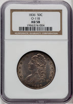 1836 50C O-118 Bust Half Dollar NGC AU58