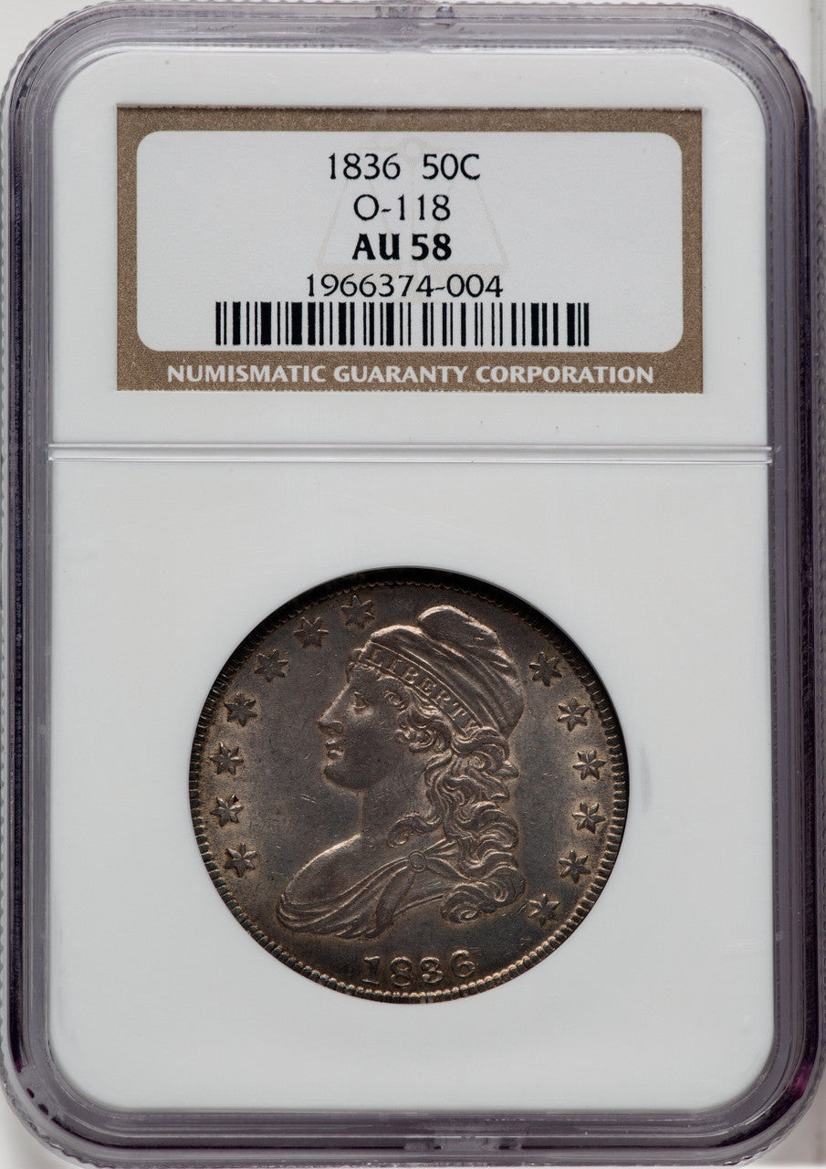1836 50C O-118 Bust Half Dollar NGC AU58