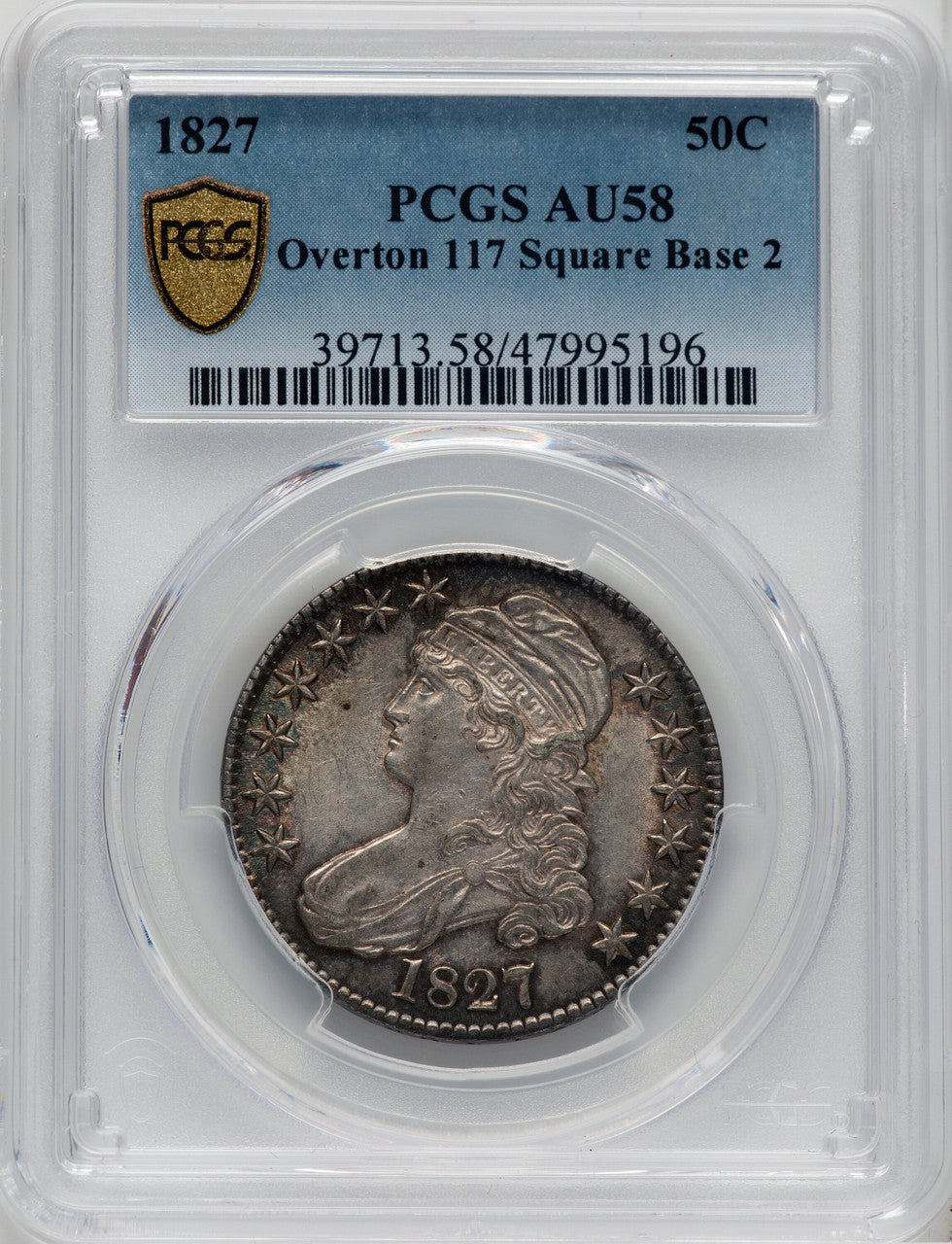 182750C Square Base 2 O-117 Bust Half Dollar PCGS AU58