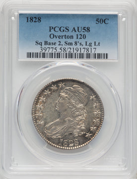 1828 50C O-120 Bust Half Dollar PCGS AU58