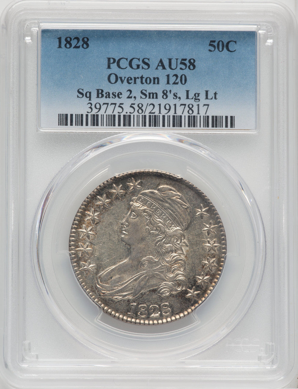 1828 50C O-120 Bust Half Dollar PCGS AU58