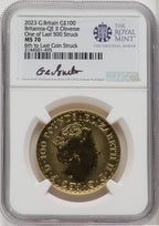 2023 G.B. G100 BRITANNIA-QE II OBVERSE 6TH TO LAST COIN STRUCK Royal Succession NGC MS70