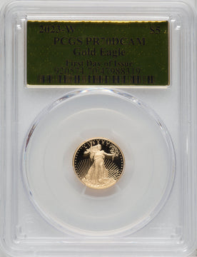 2023-W $5 Tenth Ounce Gold Eagle First Day of Issue Gold Foil PCGS PR70