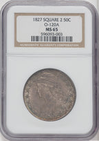 1827 50C Square Base 2 O-120a Bust Half Dollar NGC MS65