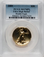 2009 $20 One-Ounce Gold Ultra High Relief PL PCGS MS70
