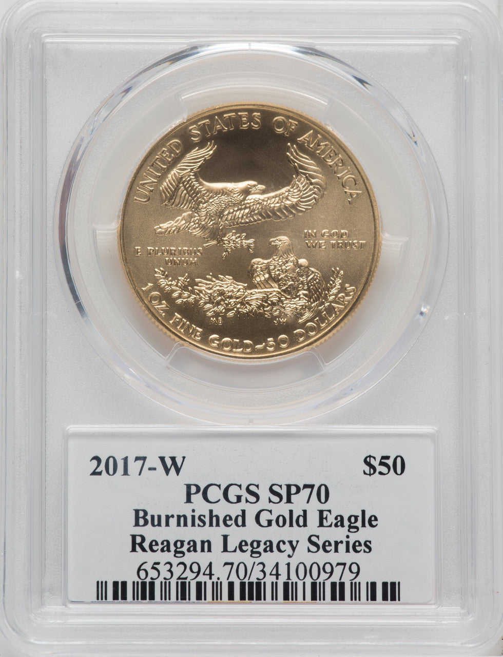 2017-W $50 Gold Eagle Burnished Michael Reagan PCGS SP70