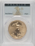 2018-W G$50 One Ounce Burnished Gold Eagle Premier FE 1 of 500 PCGS SP70