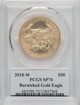 2018-W G$50 One Ounce Burnished Gold Eagle Premier FE 1 of 500 PCGS SP70
