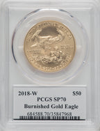 2018-W G$50 One Ounce Burnished Gold Eagle Premier FE 1 of 500 PCGS SP70