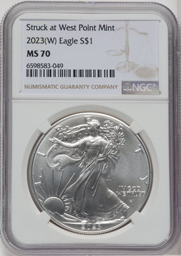 2023-(W) $1 Silver Eagle Struck at West Point NGC MS70