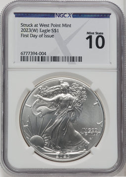 2023-(W) $1 Silver Eagle Struck at West Point First Day of Issue NGCX MS10
