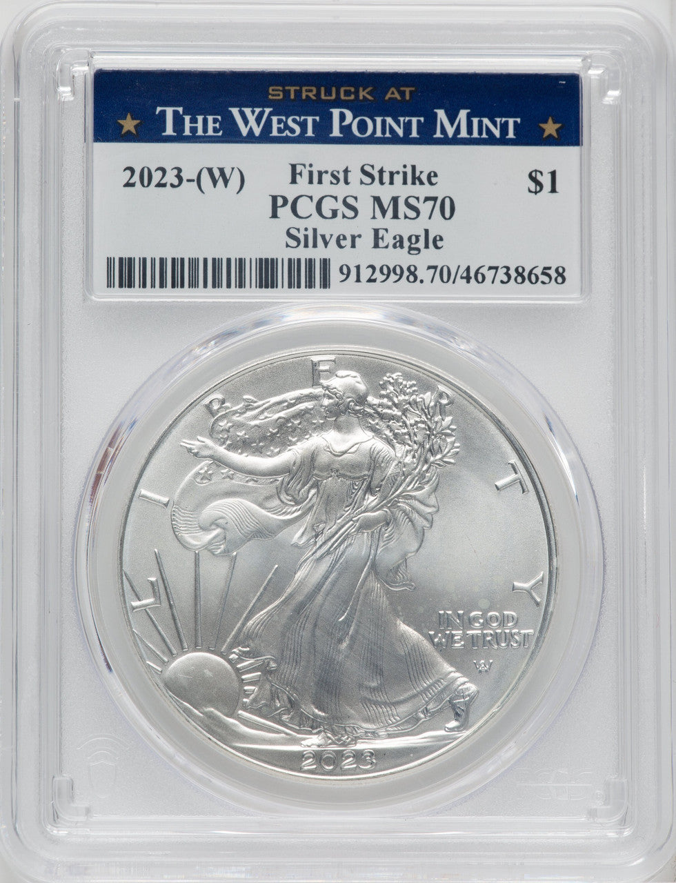 2023-(W) $1 Silver Eagle Struck at West Point First Strike PCGS MS70