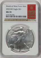 2023-(W) $1 Silver Eagle Struck at West Point Red Book NGC MS70