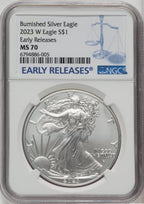 2023-W S$1 Silver Eagle Burnished First Strike NGC MS70