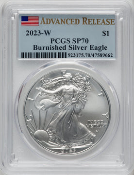 2023-W S$1 Silver Eagle Burnished Advanced Release PCGS SP70