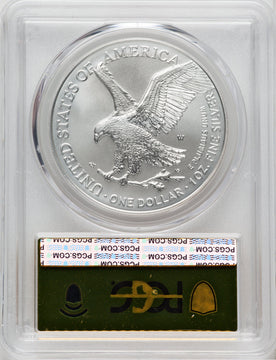 2023-W S$1 Silver Eagle Burnished Advanced Release AR Gold Foil PCGS SP70