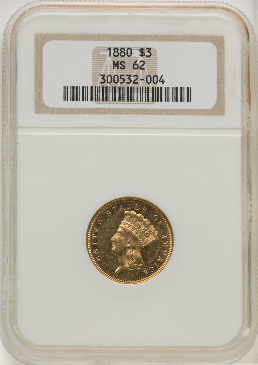 1880 $3 Three Dollar Gold Pieces NGC MS62