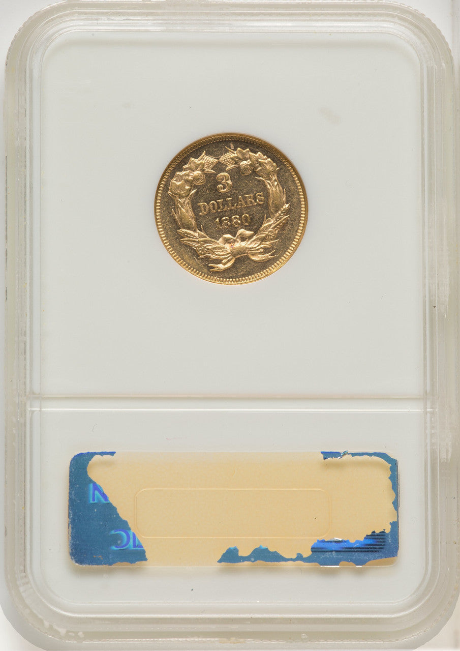 1880 $3 Three Dollar Gold Pieces NGC MS62