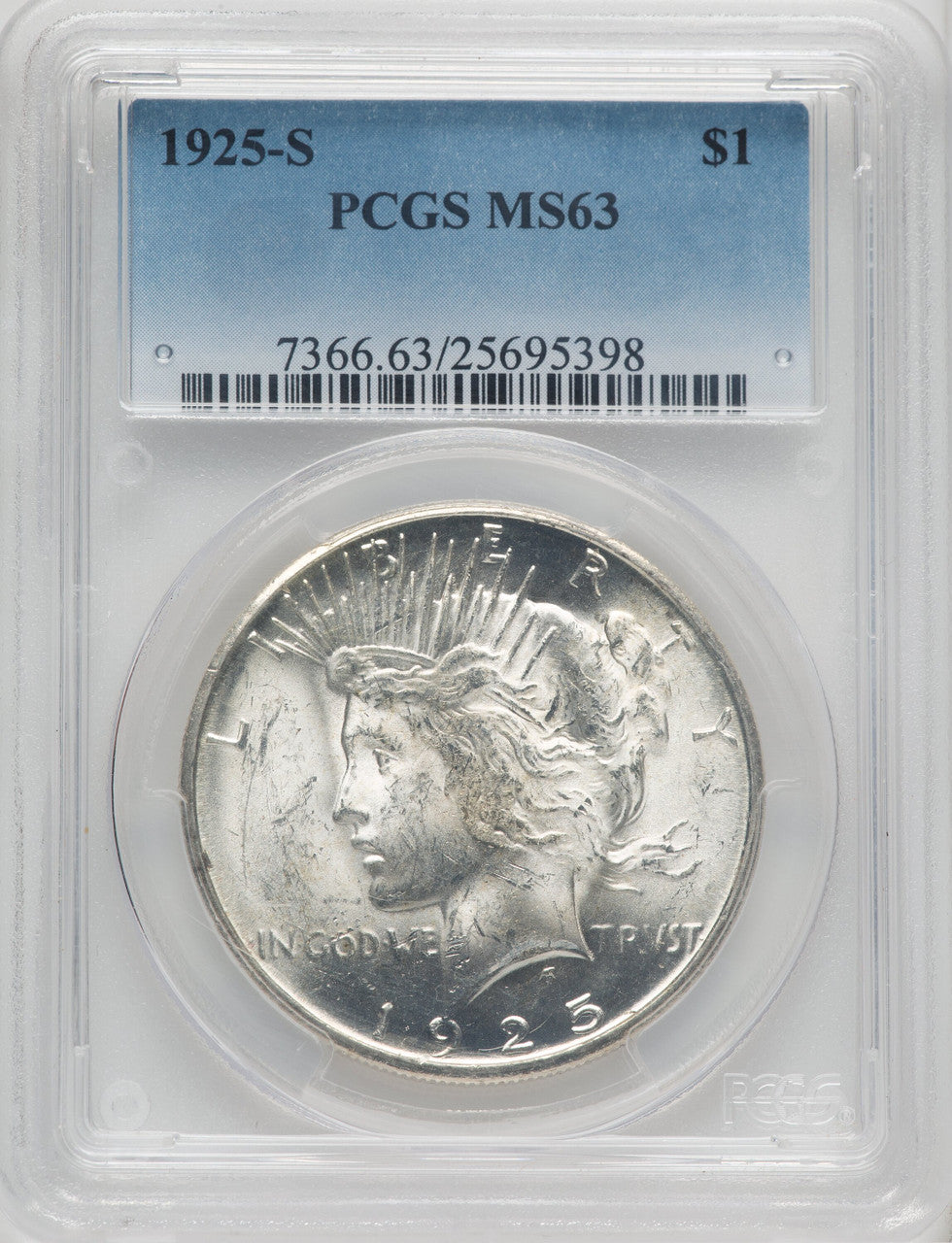 1925-S $1 Peace Dollar PCGS MS63