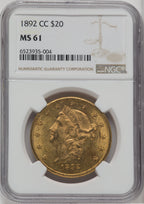 1892-CC $20 Liberty Double Eagle NGC MS61