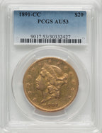 1891-CC $20 Liberty Double Eagle PCGS AU53