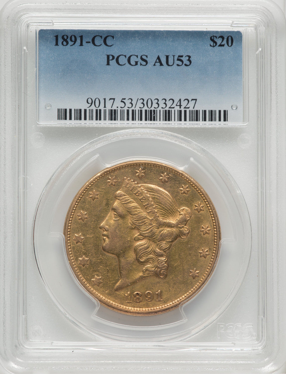 1891-CC $20 Liberty Double Eagle PCGS AU53