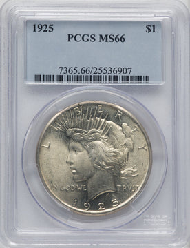 1925 $1 Peace Dollar PCGS MS66