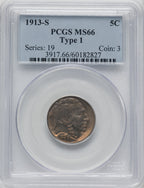 1913-S Type One Buffalo Nickel PCGS MS66