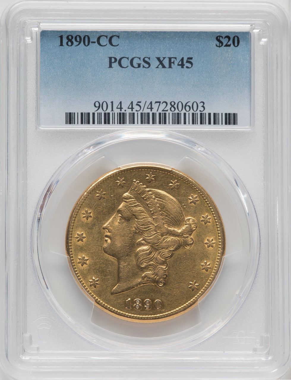 1890-CC $20 Liberty Double Eagle PCGS XF45