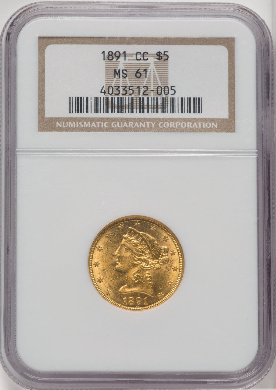 1891-CC $5 Liberty Half Eagle NGC MS61