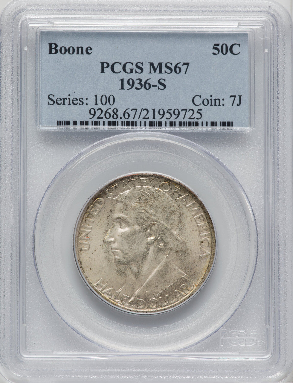 1936-S 50C Boone Commemorative Silver PCGS MS67