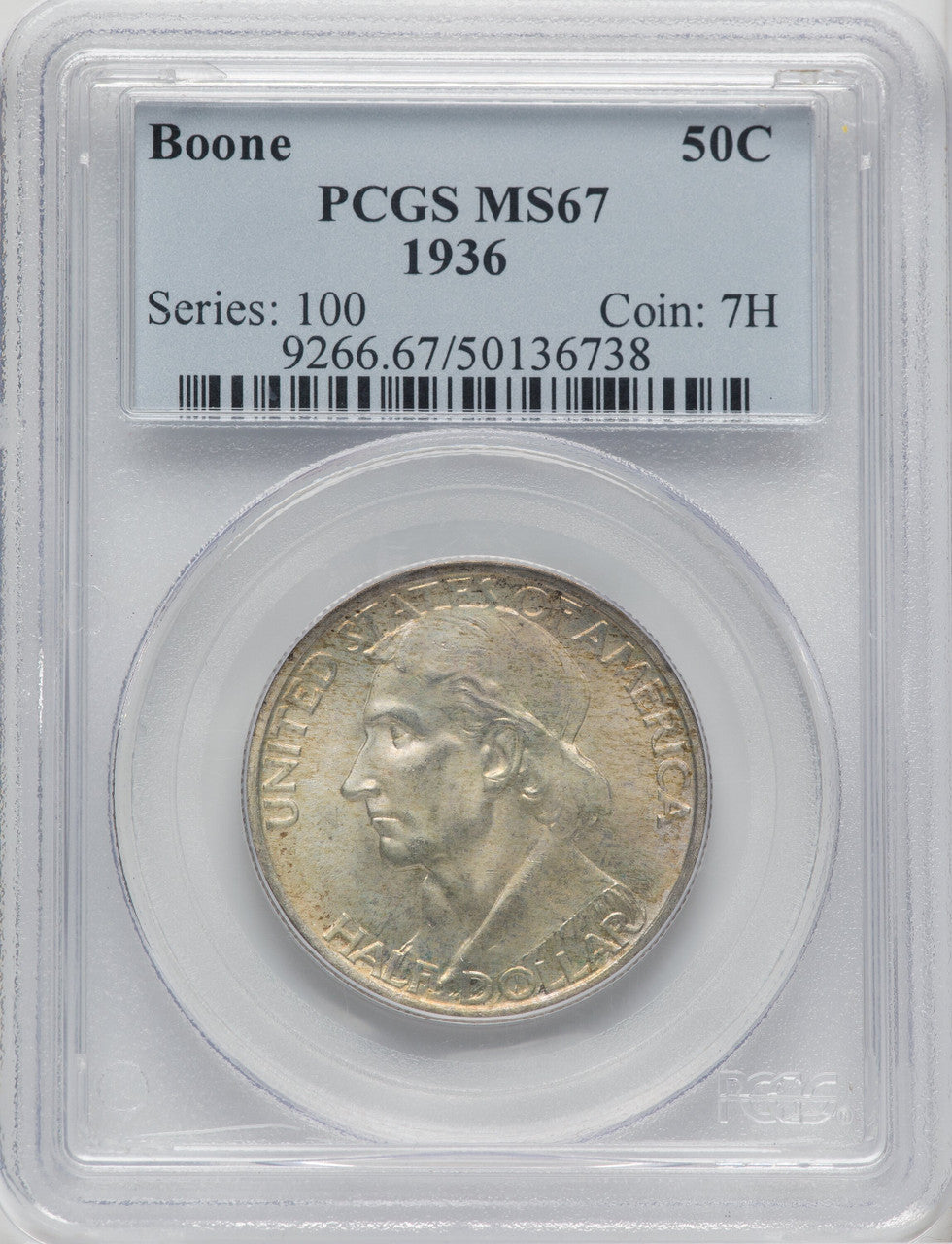 1936 50C Boone Commemorative Silver PCGS MS67