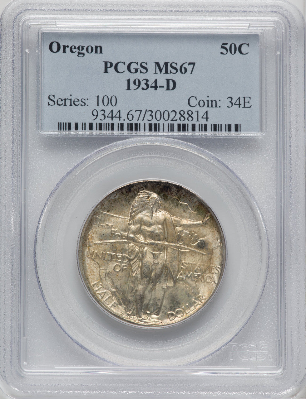 1934-D 50C Oregon Commemorative Silver PCGS MS67