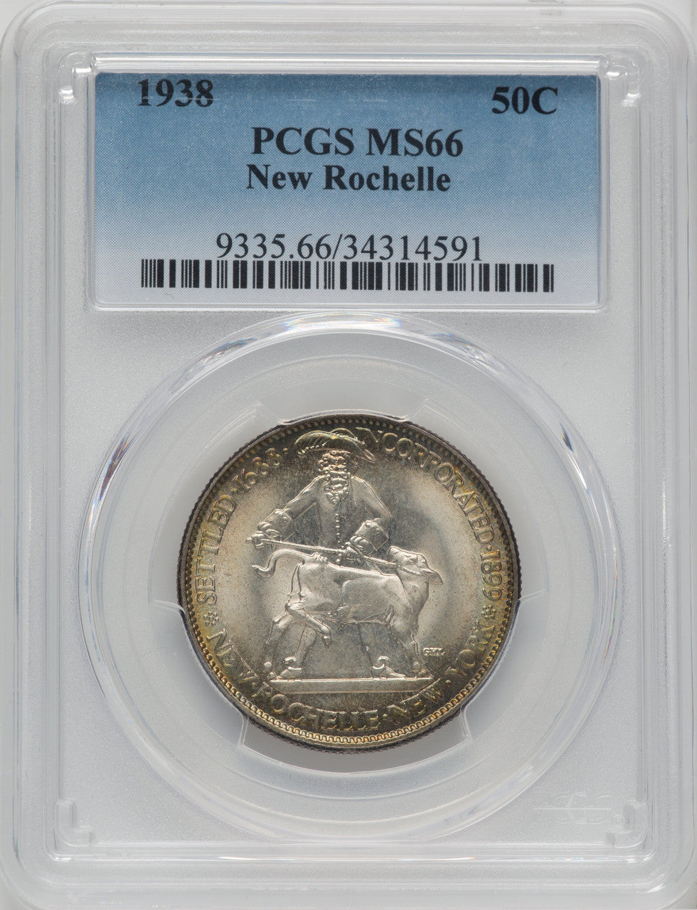 1938 50C New Rochelle Commemorative Silver PCGS MS66