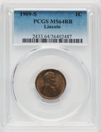 1909-S 1C Lincoln RB Lincoln Cent PCGS MS64