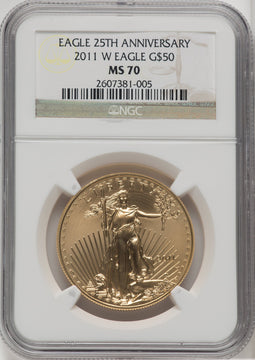 2011-W $50 Gold Eagle 25th Anniversary NGC MS70