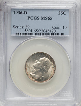 1936-D 25C Washington Quarter PCGS MS65