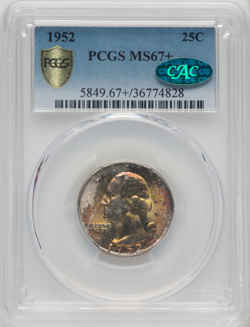 1952 25C CAC Washington Quarter PCGS MS67+ (765205003)