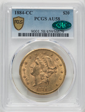 1884-CC $20 CAC Liberty Double Eagle PCGS AU58