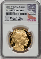 2007-W G$50 One-Ounce Gold Buffalo .9999 Fine Gold Mike Castle Signature NGC PF70