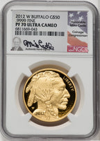 2012-W $50 One-Ounce Gold Buffalo Mike Castle Signature NGC PF70