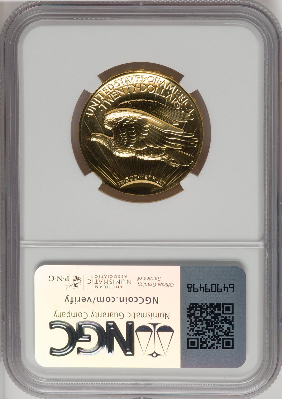 2009 $20 One-Ounce Gold Ultra High Relief PL Brown Label NGC MS70