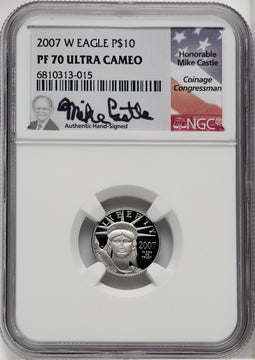 2007-W $10 Tenth-Ounce Platinum Eagle Mike Castle Signature NGC PF70