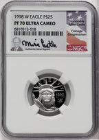 1998-W $25 Quarter-Ounce Platinum Eagle Statue of Liberty Mike Castle Signature NGC PF70