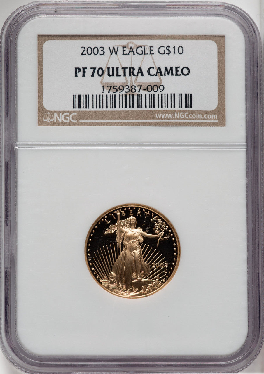 2003-W $10 Quarter-Ounce Gold Eagle Brown Label NGC PF70
