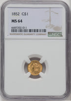 1852 G$1 Gold Dollar NGC MS64