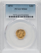 1874 G$1 Gold Dollar PCGS MS64
